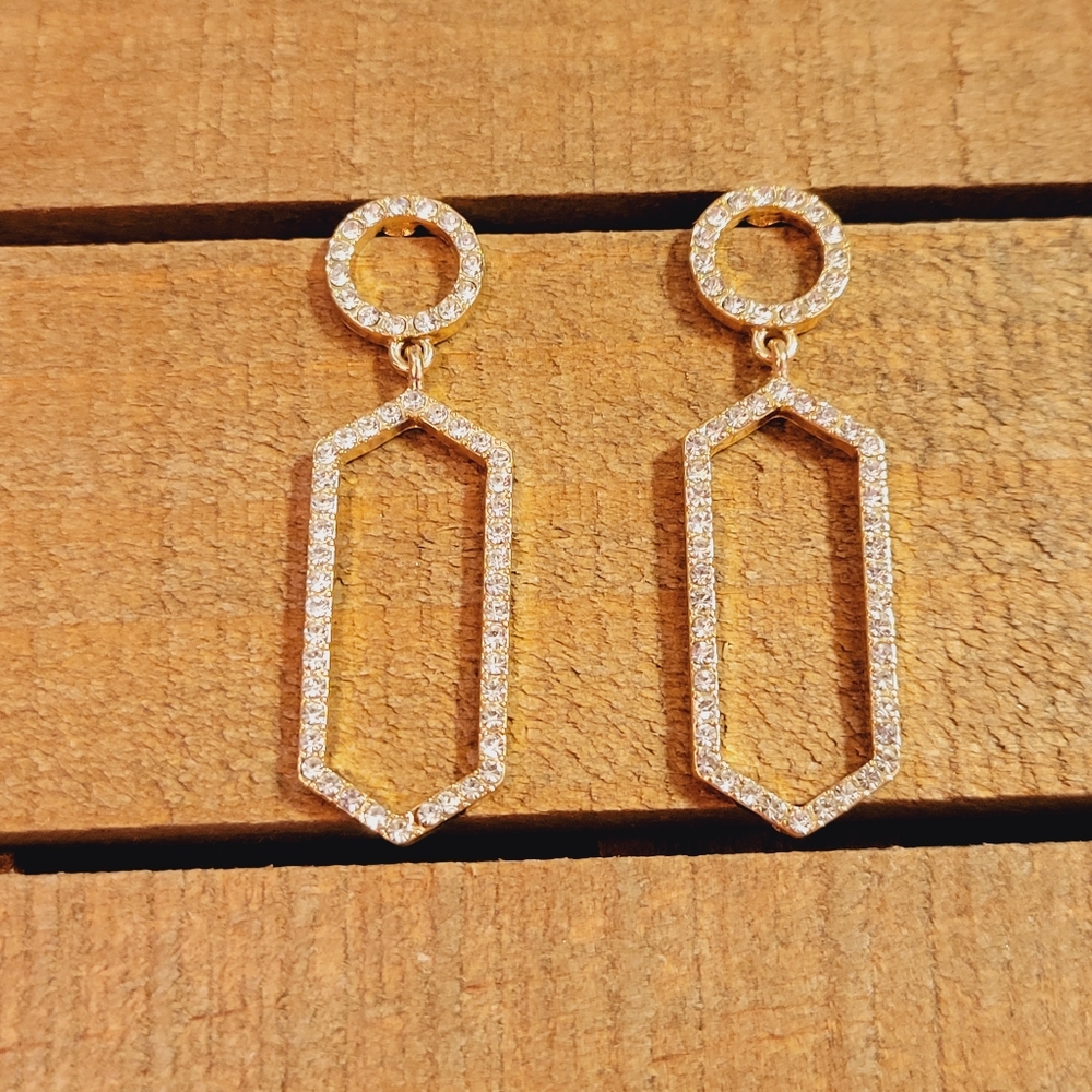 Geometric Rhinestone Drop Earrings - Picture 4 of 5